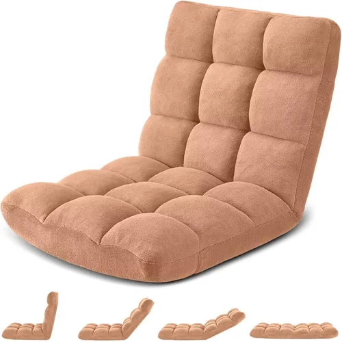 Vista 14 de Silla de Gaming Plegable para Suelo de 14 Posiciones Acolchada Ajustable Silla de Suelo Lazy Sofa con Algodón Transpirable y Terciopelo Amigable