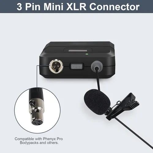Vista 9 de Phenyx Pro Sistema de micrófono inalámbrico UHF PTU-52-2B Bundle con micrófono de solapa