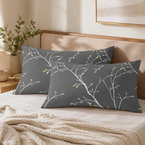 Vista 3 de YIYEA - Juego de 2 fundas de almohada tamaño Queen, microfibra cepillada Tela cepillada suave con una sensación suave y transpirable; fundas