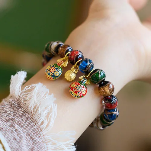 Vista 8 de Pulsera de esmalte gris colorido para hombres y mujeres – Estilo Palacio Imperial, joyería de guardián familiar de bestias tragadoras de oro
