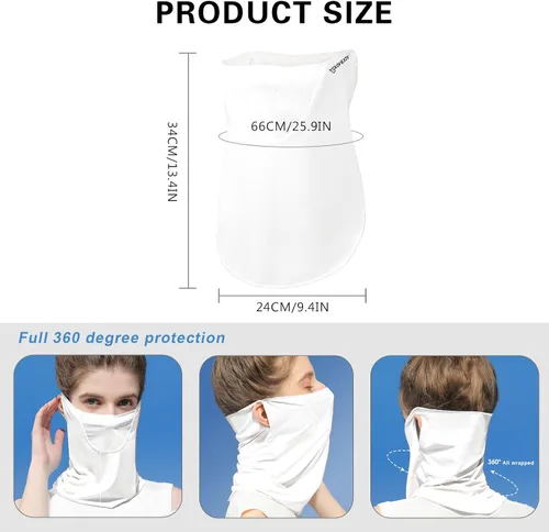 Vista 6 de PROUDDEMON Máscara facial UV UPF 50+ para mujeres y hombres – Polaina de protección solar de cara completa de seda de hielo, velo refrescante