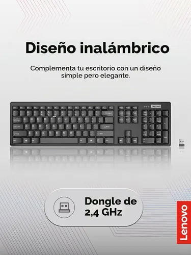 Vista 2 de Lenovo Teclado compacto inalámbrico 100 - Teclado inalámbrico para PC y portátil con Windows - Teclas silenciosas - Diseño de tamaño completo