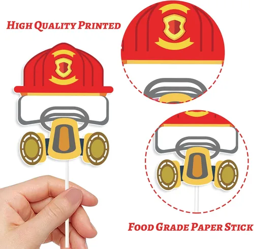 Vista 4 de Whaline 72 piezas de decoración para cupcakes con temática de bombero, 12 diseños, camión de bomberos, palillos de cupcakes, rescate de bomberos