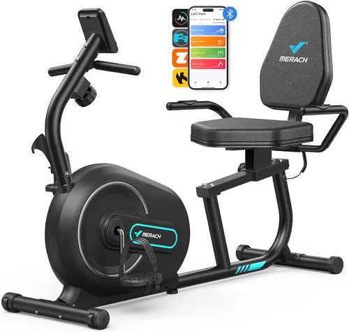 Vista 12 de MERACH Bicicleta Reclinable Estática para el Hogar con Bluetooth Inteligente y Aplicación Exclusiva para Bicicletas de Ejercicio, LCD, Manillar