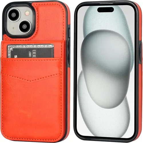 Vista 21 de KIHUWEY - Funda tipo cartera compatible con iPhone 15 con soporte para tarjetas de crédito, cierre magnético, soporte de cuero premium, cubierta