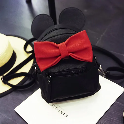 Vista 2 de Mochila de piel sintética con diseño de ratón y arco ideal para llevar al hombro al colegio o para viajar estilo casual para mujeres y niñas