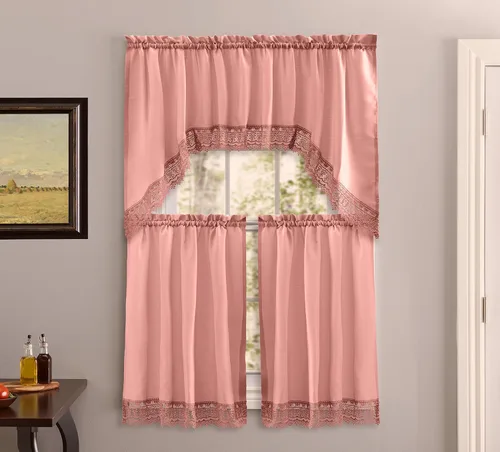 Vista 11 de American Linen - Cortinas para cafetería para cocina, cortinas de baño con cenefa, borde de encaje bordado. (Beige) Incluye cenefa a juego