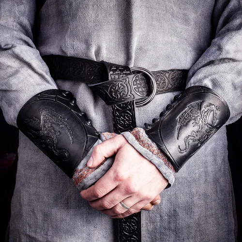 Vista 5 de 100% Genuine Leather Handmade Wrist Cuffs Bracers - LARP Gauntlet - Real Leather Wristbands - LARP Accessories Viking Cosplay Armor Bracelet