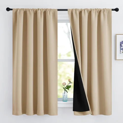 Vista 92 de NICETOWN Biscotti Beige 100% Cortinas opacas de 45" de largo para cocina, bolsillo con varilla para sótano completamente opaco, cortinas térmicas