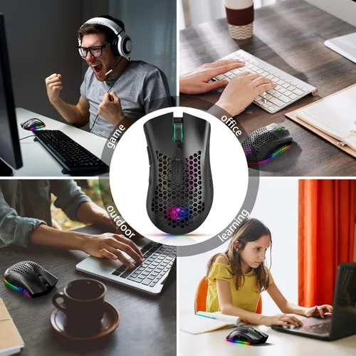 Vista 7 de AAJO Mouse inalámbrico para juegos mouse USB con carcasa de panal de abeja mouse retroiluminado RGB Chroma agarre cómodo de Hyperspeed ratones