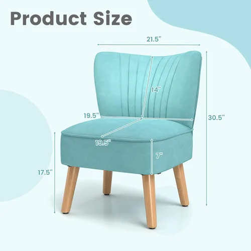 Vista 2 de KOMFOTT Silla decorativa de terciopelo, moderna silla de sofá sin brazos con patas de madera de goma maciza, silla de ocio con respaldo de ala