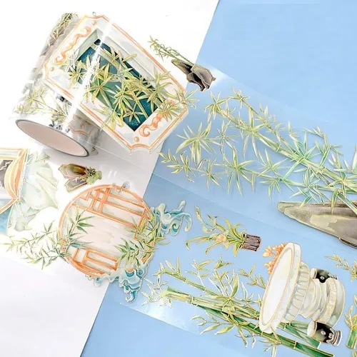 Vista 17 de Cinta washi de rosa para collage original de flores, creatividad, hecha a mano, para libro de diario, material PET con efecto láser (90387)