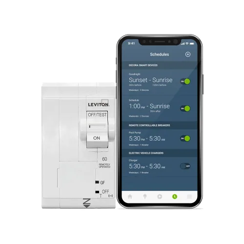 Vista 5 de Leviton Disyuntor inteligente de 2ª generación con control remoto, GFCI, 1 polo, 20 amperios, 120 voltios, clasificación de interrupción de 10kA