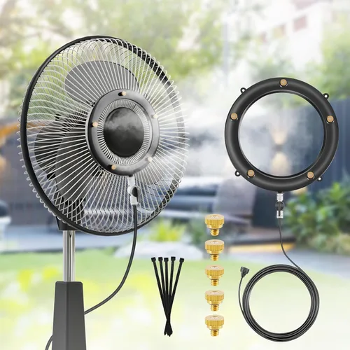 Vista 4 de POCKET PANDA Misters de ventilador para enfriar al aire libre, kit de nebulización de ventilador. Anillo Mister integrado para exterior con válvula