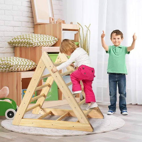 Vista 2 de GLACER Escalera triangular de madera para escalar, escalador triangular para niños pequeños con 3 escaleras de escalada diferentes para niños de 3