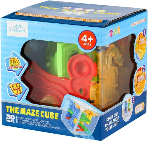 Vista 7 de 3 nutrias 3D Puzzle Maze Cube, 5 pulgadas 72 obstáculos Brain Teaser Interactive Sphere Maze Game for Developing Focus, Problem-Solving, Classroom