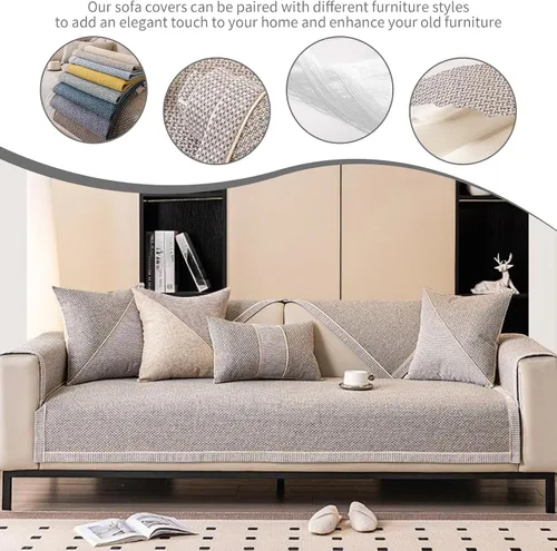 Vista 2 de Funda de sofá de estilo vintage con agarre antideslizante, mezcla tejida de algodón y lino, multiusos para sofás/sillones, lavable a máquina
