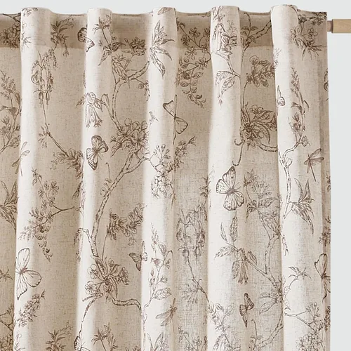 Vista 15 de JINCHAN Cortinas florales de lino para sala de estar, cortinas negras de estilo granja francesa de campo, cortinas de 63 pulgadas de largo, cortinas