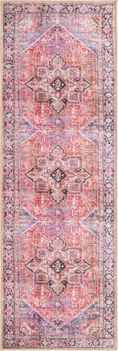 Vista 4 de Unique Loom Revival Collection - Alfombra tradicional con borde de medallón rojo/negro (2 pies x 6 pies)