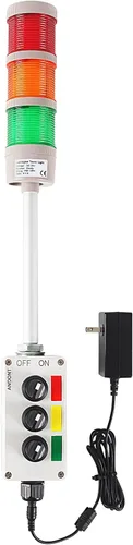 Vista 11 de 3-Stack LED Andon Tower Light: kit de advertencia industrial R/Y/G Plug-and-Play: ABB Switch, Mean Well 120V-24V Power Adapter & 16ft Extension
