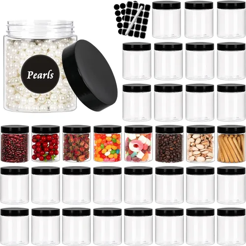 Vista 9 de Paquete de 40 tarros de plástico con tapas negras de 6 onzas, recipientes de plástico redondos de 6.1 fl oz Clear Cosmetic Jars,Refillable Empty