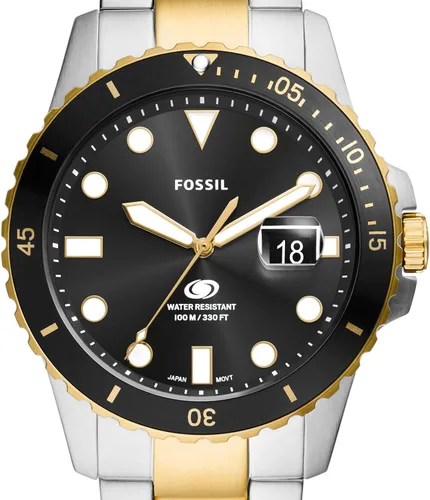 Vista 4 de Fossil Blue Dive FS6031 - Reloj de acero inoxidable con tres manecillas y fecha, dos tonos