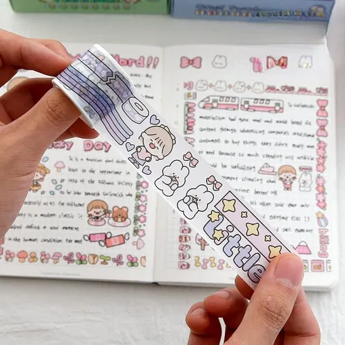 Vista 7 de 12 rollos de cinta kawaii de arte washi, suministros de oficina para la escuela, estética, juego de cinta adhesiva decorativa de dibujos animados