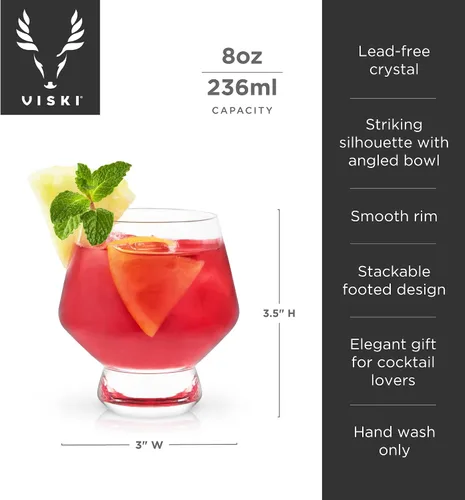Vista 3 de Viski Raye Copas de ponche de cristal con patas juego de 2 - Juego de regalo de copas de cóctel de vidrio transparente de cristal premium, sin