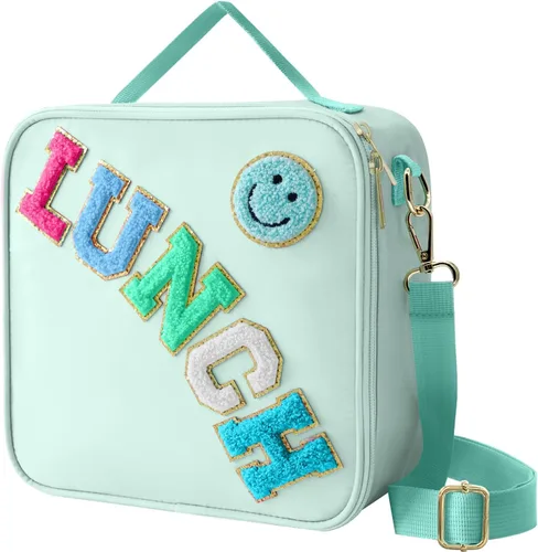 Vista 17 de Bolsa de almuerzo aislada con correa ajustable para el hombro, caja de almuerzo grande aislada de nylon, bolsa de almuerzo reutilizable con asa