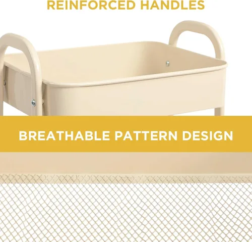 Vista 7 de AGTEK Carrito de maquillaje, Carrito organizador móvil rodante,Carrito utilitario de metal de 3 niveles, Beige