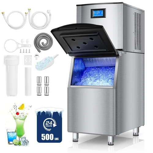 Vista 10 de Máquina comercial para hacer hielo de 400 libras/24 horas, contenedor de almacenamiento de acero inoxidable de 250 libras, 132 cubitos de hielo