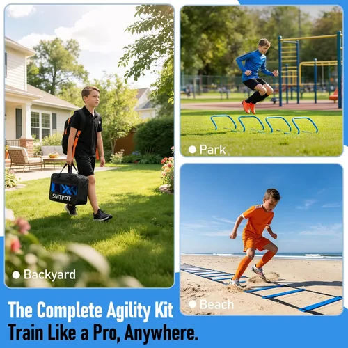 Vista 6 de Agility Ladder,Soccer Training Equipment Set,20ft Speed Ladder,4 Agility Hurdles,Football Basketball Training Equipment,Football Accessories for