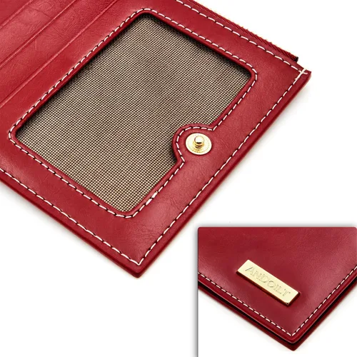 Vista 5 de ANDOILT - Cartera de cuero genuino para mujer con bloqueo RFID para tarjeta de crédito con cremallera