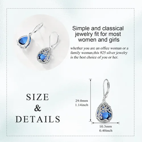 Vista 40 de Aretes colgantes con forma de lágrima de filigrana de piedra lunar de plata de ley 925 con cierre de palanca para mujer, regalos de joyería