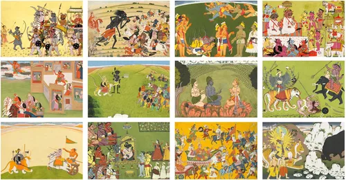 Vista 2 de Calendario de pared 2025 [13 páginas de 8 x 12 pulgadas] Batalla entre el bien y el mal, libro religioso hindú antiguo, póster de arte vintage