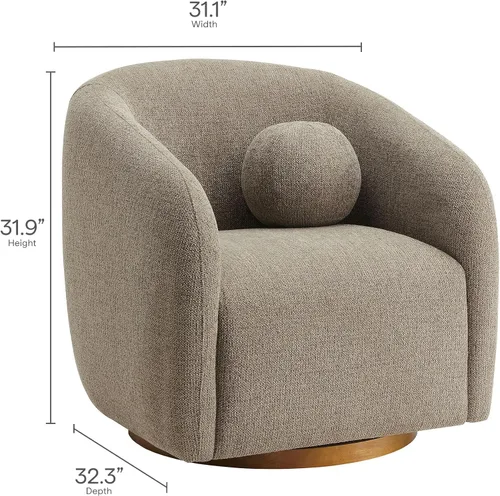 Vista 2 de Modway Holland - Sillón giratorio curvado en color gris pardo – Silla de barril de tela de chenilla con almohada de bola y base de madera – Silla