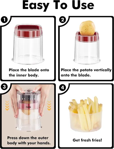 Vista 8 de Cortador de papas fritas, picador de cebolla profesional estilo hogareño, picador de verduras manual, fácil de limpiar, cuchillas ultra afiladas