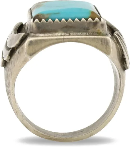 Vista 3 de Anillo Navajo 0.925 de plata natural azul turquesa artista nativo C.1980's, Plata 925, plata de ley, piedra preciosa, metal, turquesa