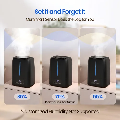 Vista 5 de Humidificador ultrasónico de 6L con llenado superior - Niebla fría y cálida para dormitorio, bebé, habitaciones grandes y plantas, control