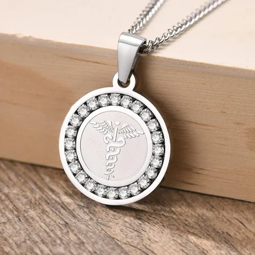 Vista 107 de VNOX Collar con colgante personalizado de acero inoxidable con grabado personalizado para identificación de alerta médica de emergencia para hombres