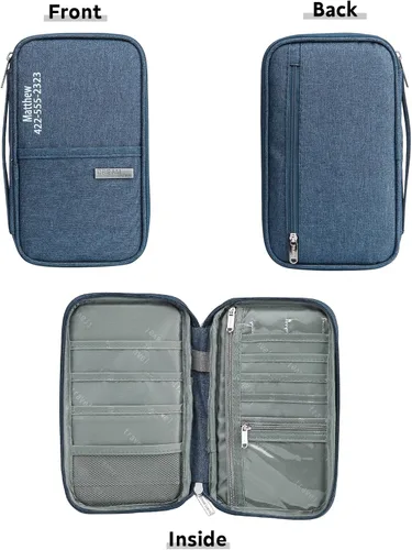 Vista 2 de Gemszoo Cartera personalizada para pasaporte de viaje con nombre, organizador de documentos personalizado para pasaporte, bolsa de mano, tarjetas