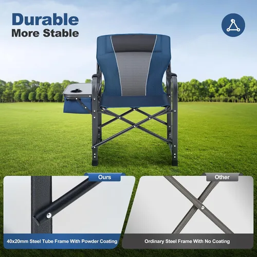 Vista 4 de LET'S CAMP Silla de director plegable de gran tamaño para exteriores, silla de campamento resistente con mesa auxiliar y bolsa enfriadora