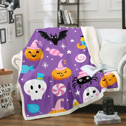 Vista 14 de Erosebridal Manta gótica de murciélagos de Halloween, manta de forro polar blanco y negro de 40 x 50 pulgadas, silueta vintage para niños, sombras