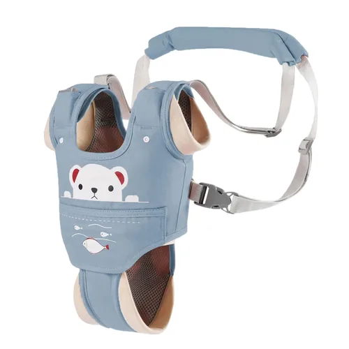 Vista 2 de Arnés de mano para caminar para bebé, cinturón ajustable para niños pequeños, arnés para caminar de pie, ayudante de aprendizaje con entrepierna Azul