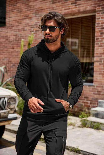 Vista 3 de COOFANDY Sudadera con capucha de entrenamiento para hombre, ligera, atlética, moderna, con bolsillo