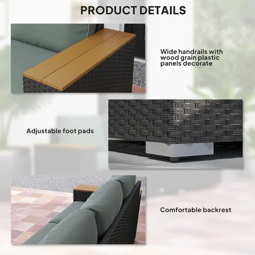 Vista 6 de 3Seat PE Rattan Wicker Sofa Wide Armrests Cushions Dark Gray Weather-Resistant Comfortable All-Weather Premium Durable Robust