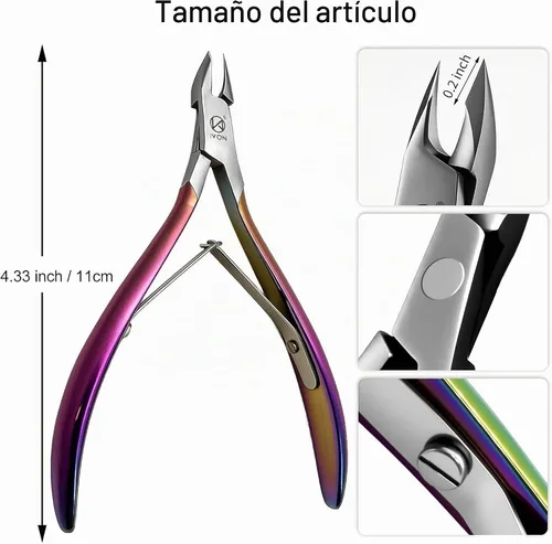 Vista 5 de IVON Cortadora de cutículas profesional – Acero inoxidable con acabado arcoíris, pinza de uñas de precisión para manicura y pedicura
