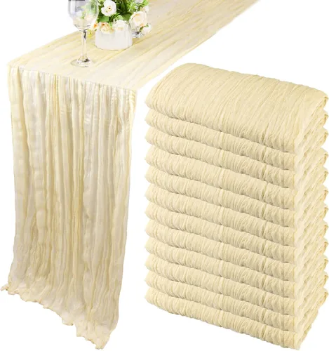 Vista 13 de Pack de 12 caminos de mesa de estopilla de 35x72 pulgadas, bohemio, de gasa, rústico, tela de queso, camino de mesa largo romántico para boda Azul