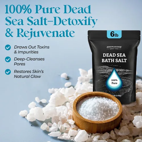 Vista 2 de Aromasong Baño de sal del mar muerto remojo 6 libras. Paquete a granel – Sales del Mar Muerto 100% naturales para remojar, relajar y desintoxicar