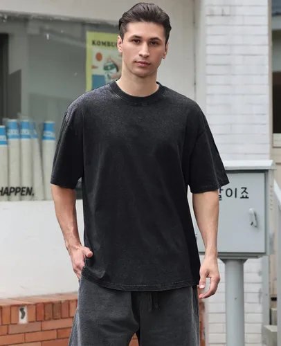 Vista 2 de Camisetas de algodón para hombre, de gran tamaño, unisex, de manga corta, casual, holgada, estilo deslavado, unicolor, básicas